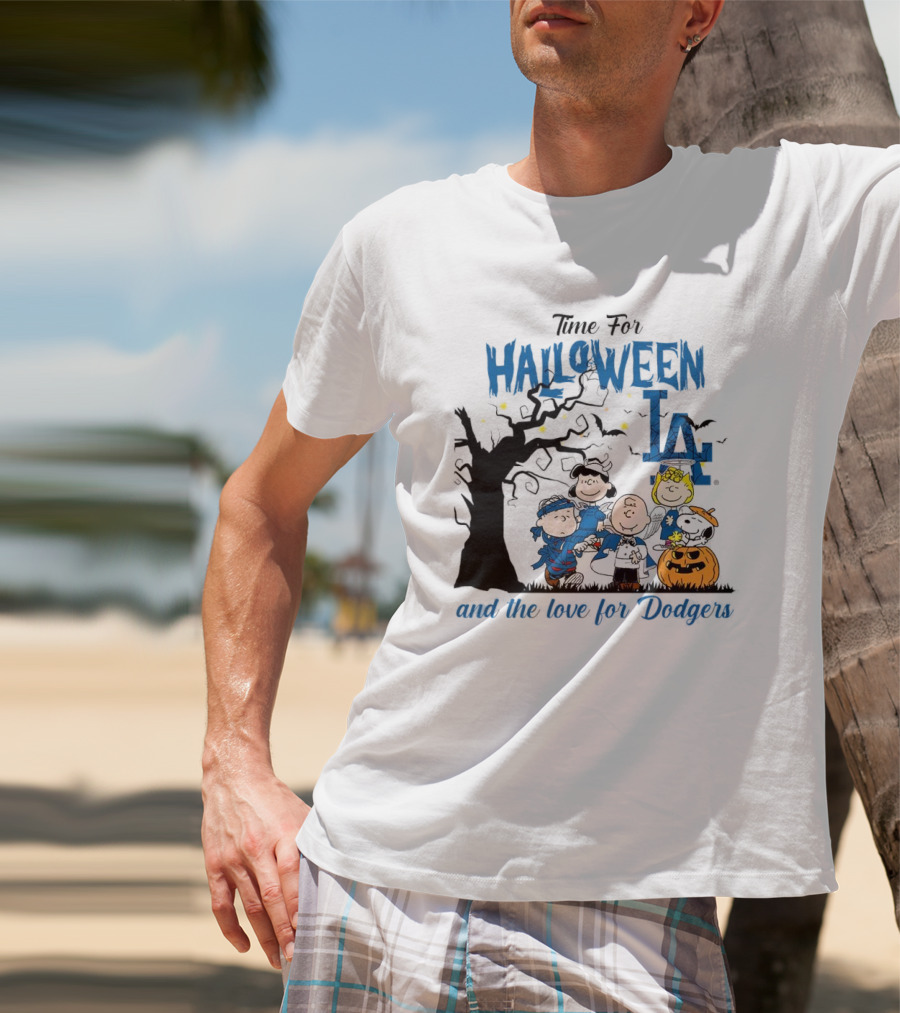 Time For Halloween LA And The Love For Dodgers Peanuts Characters T-Shirt