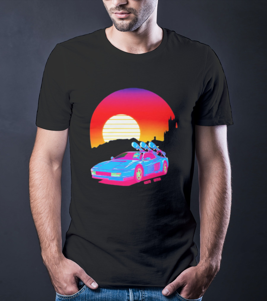 NAFO Crimea Sunset Neon Retro Car At Vibrant Skyline T-Shirt