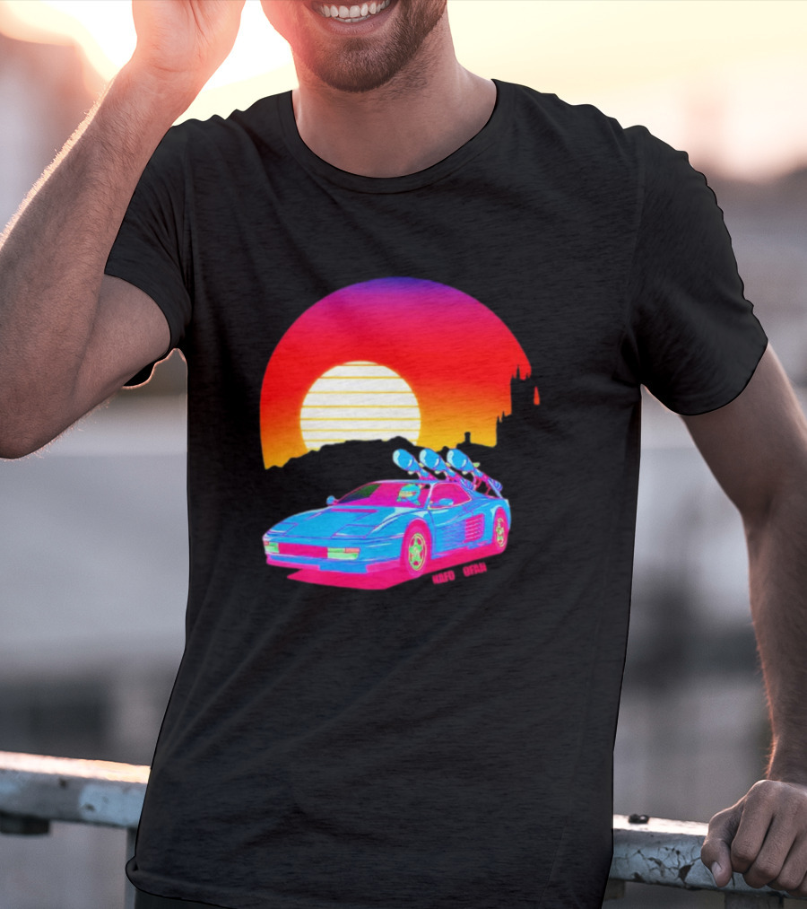 NAFO Crimea Sunset Neon Retro Car At Vibrant Skyline T-Shirt