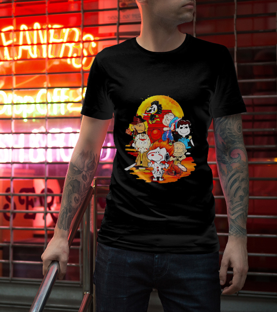 Peanuts Characters Halloween Horror Mashup With Iconic Scary Movie Villains T-Shirt