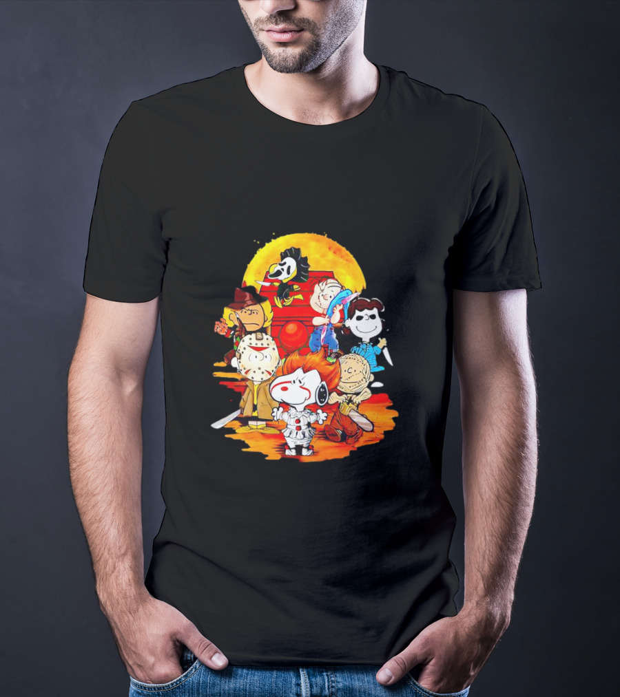 Peanuts Characters Halloween Horror Mashup With Iconic Scary Movie Villains T-Shirt