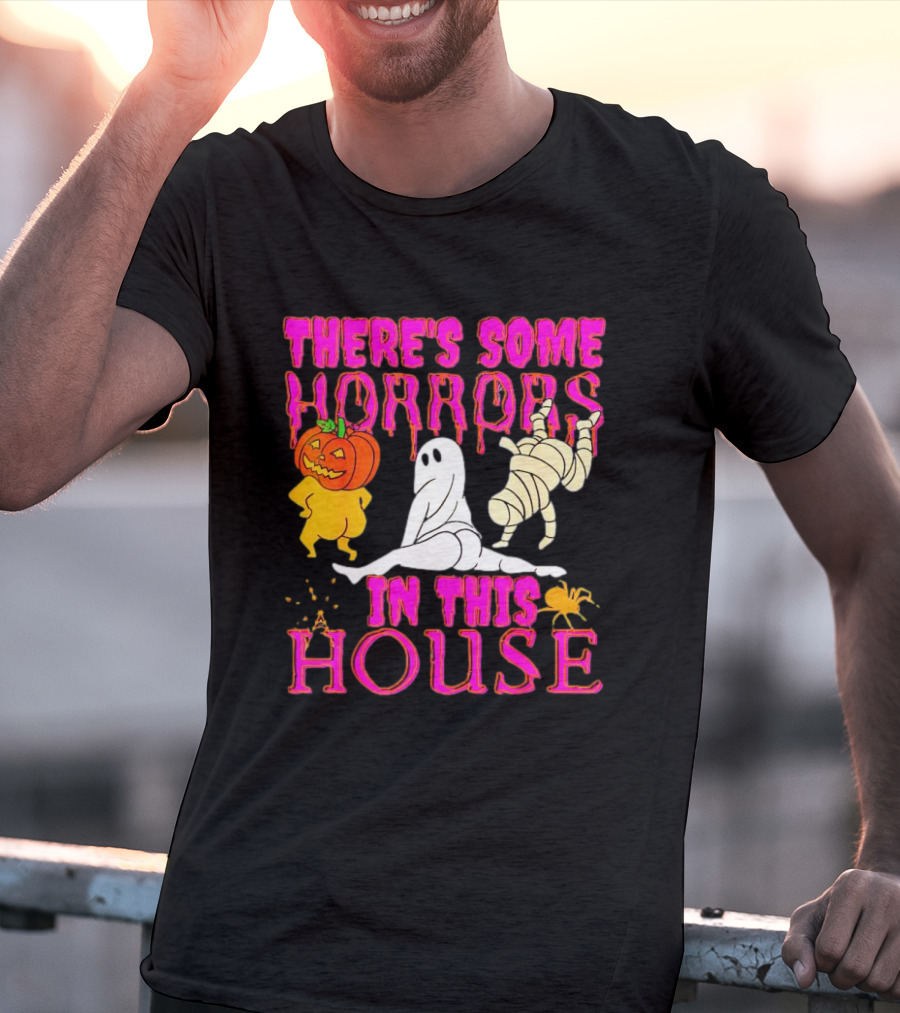 There’s Some Horrors In This House Halloween With Dancing Ghosts Pumpkins And Mummies T-Shirt