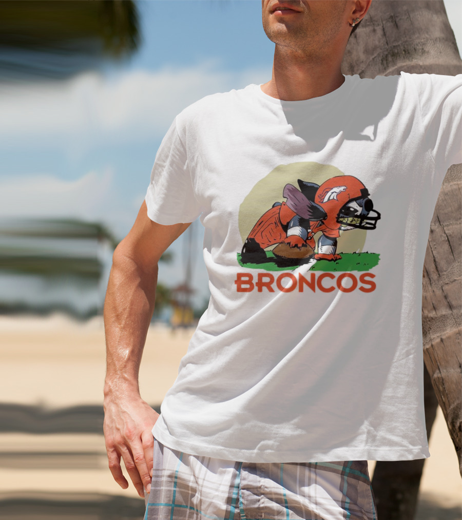 Angry Stitch NFL Football Broncos Helmet Rugged Player T-Shirt