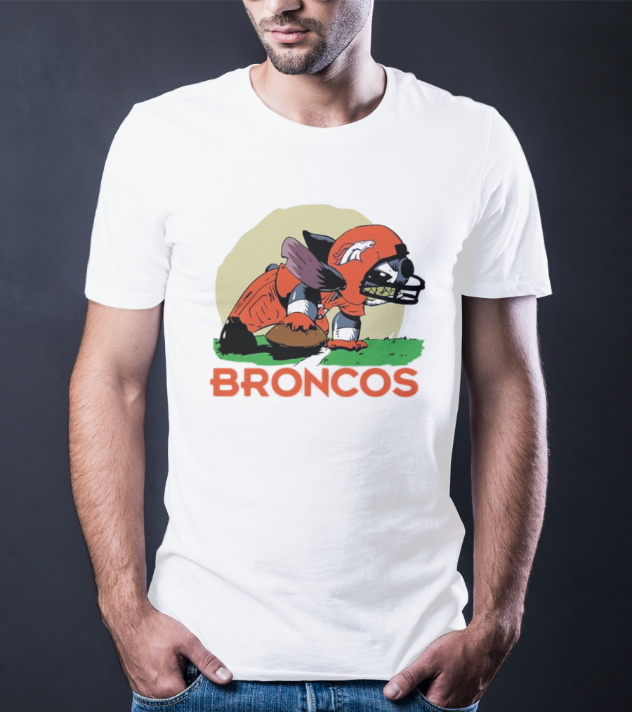 Angry Stitch NFL Football Broncos Helmet Rugged Player T-Shirt