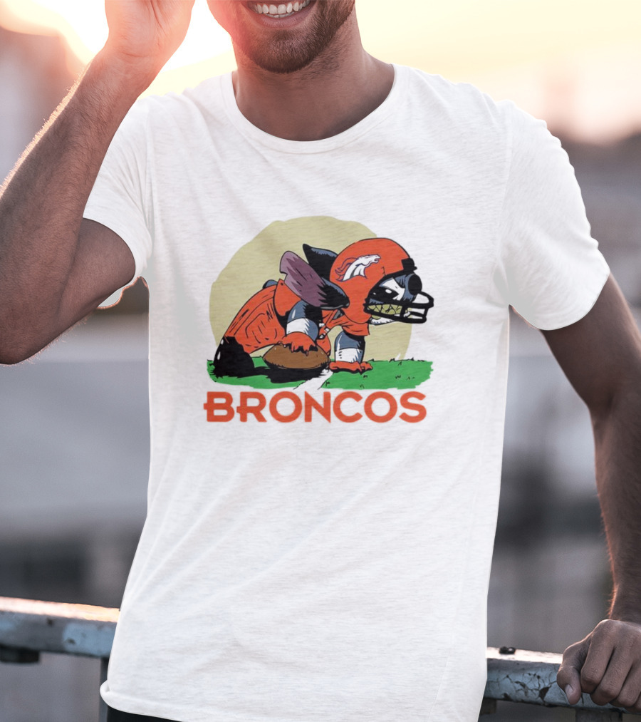 Angry Stitch NFL Football Broncos Helmet Rugged Player T-Shirt