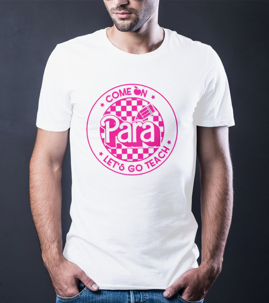 Come On Para Let's Go Teach Checkered Pencil Apple T-Shirt