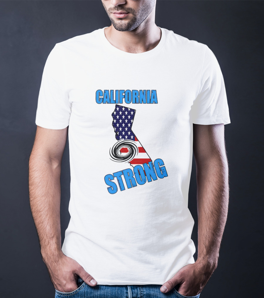 California Strong Hurricane Hilary California Map American Flag T-Shirt