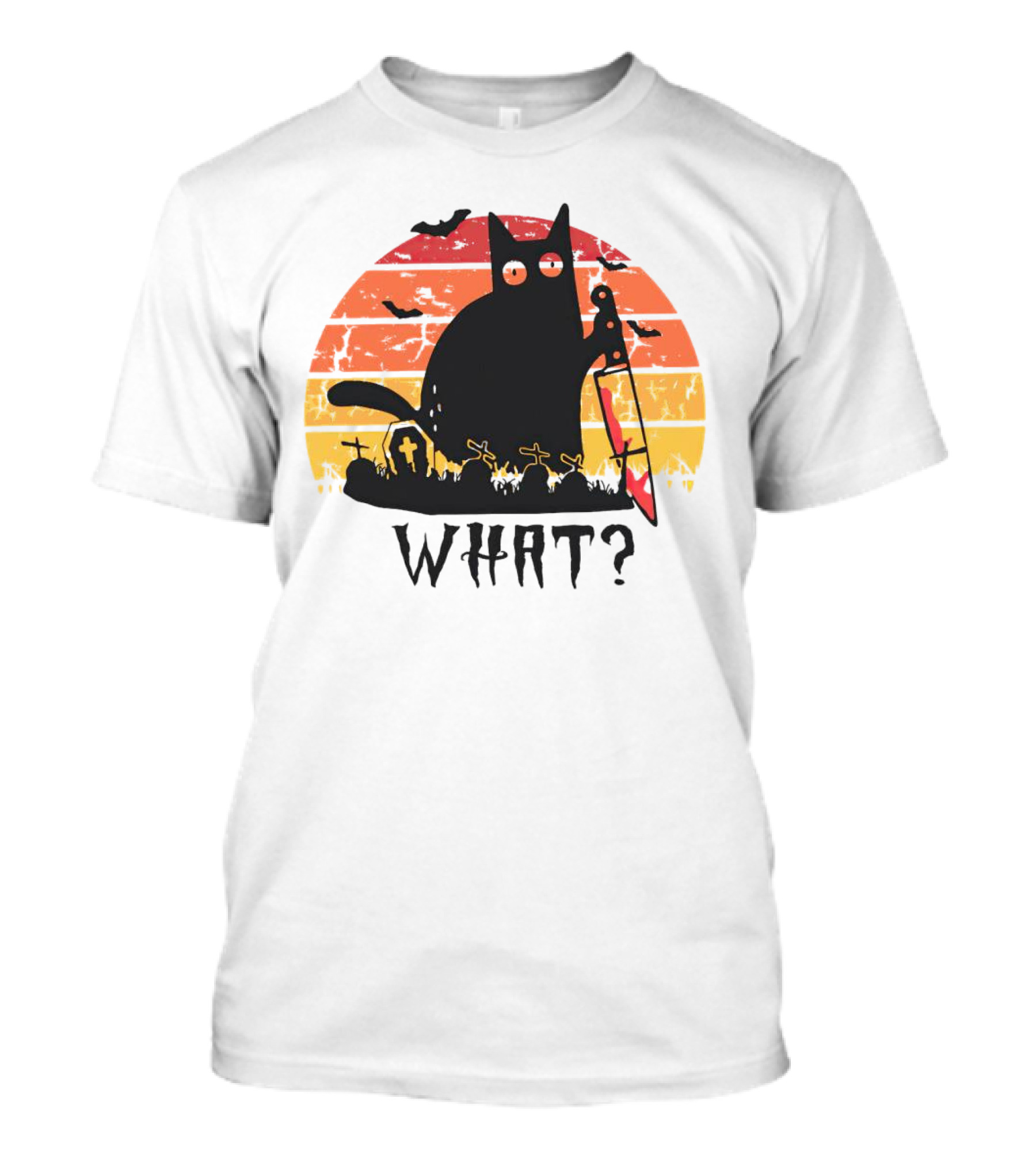 Cat With Sword And Graves Sunset Halloween T-Shirt