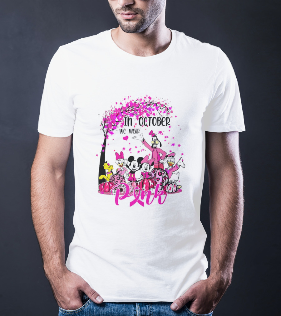 In October We Wear Pink Disney Characters Breast Cancer Awareness T-Shirt