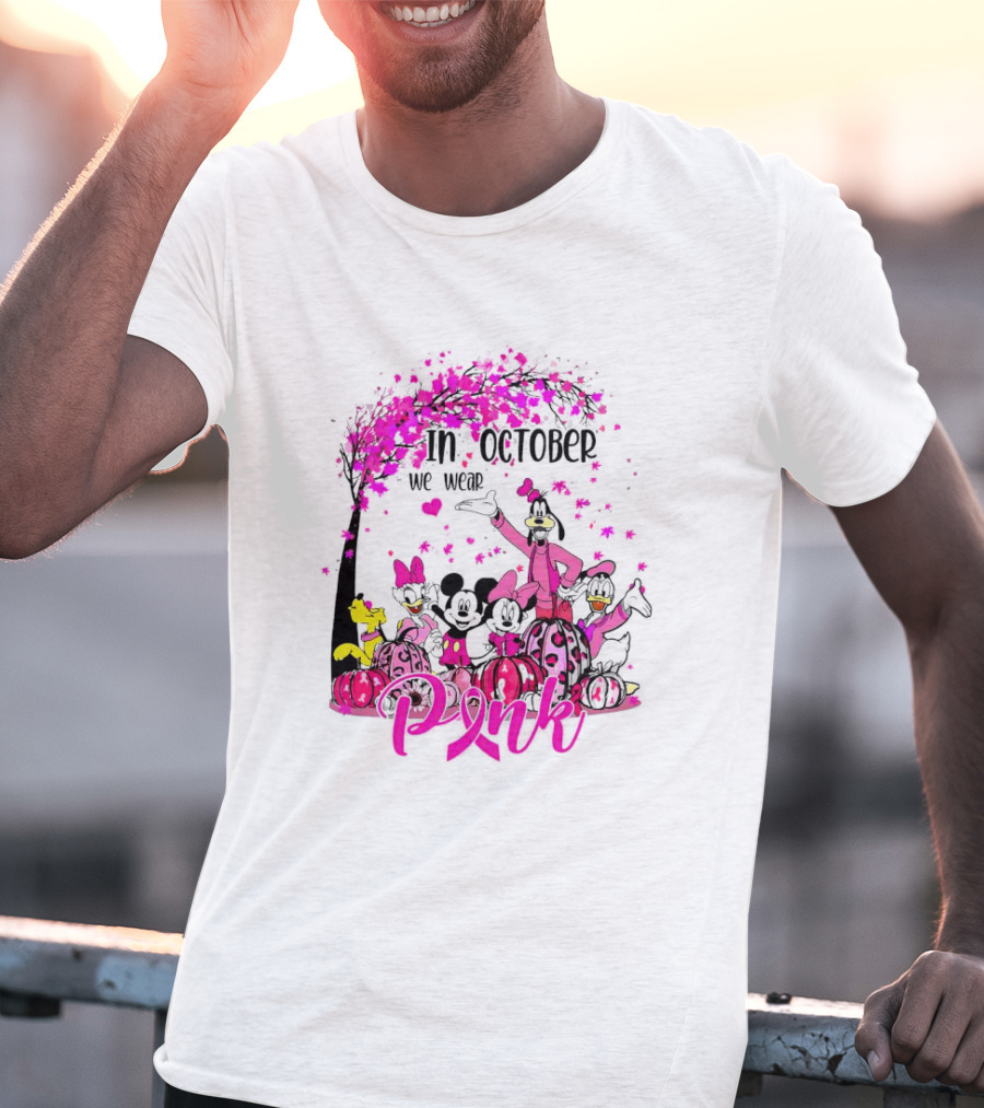 In October We Wear Pink Disney Characters Breast Cancer Awareness T-Shirt