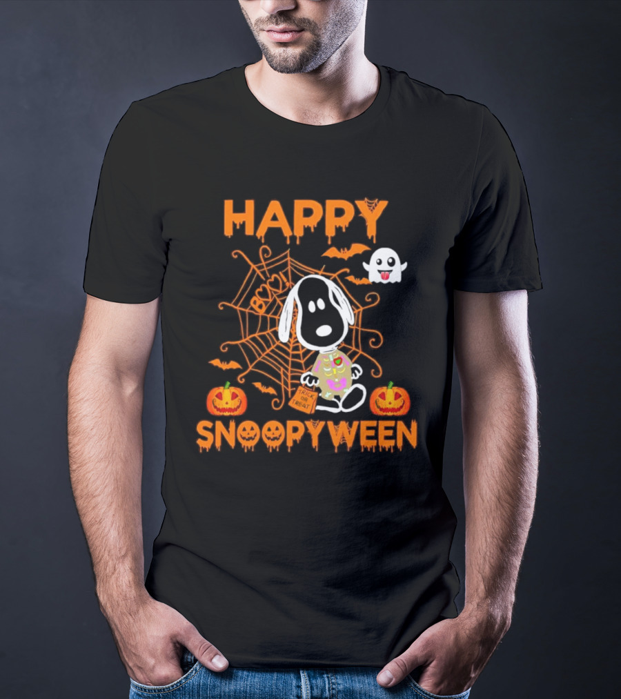 Happy Snoopyween Trick Or Treat Spooky Ghosts Pumpkins And Spider Webs T-Shirt