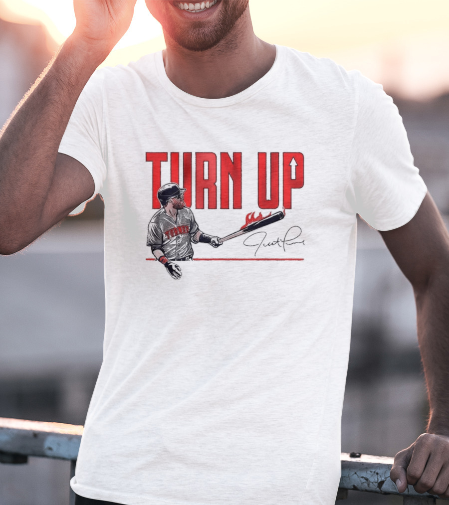 Justin Turner Baseball Turn Up Fire Bat Signature T-Shirt