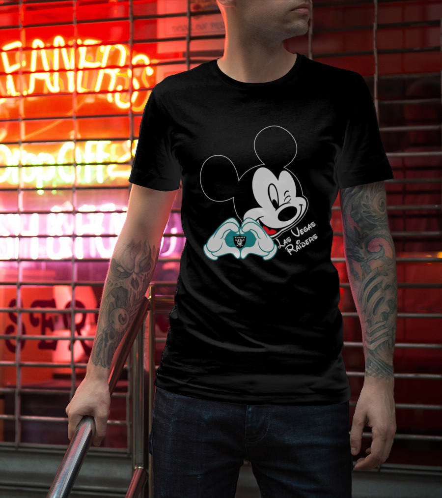 Mickey Mouse Heart Las Vegas Raiders NFL Team T-Shirt