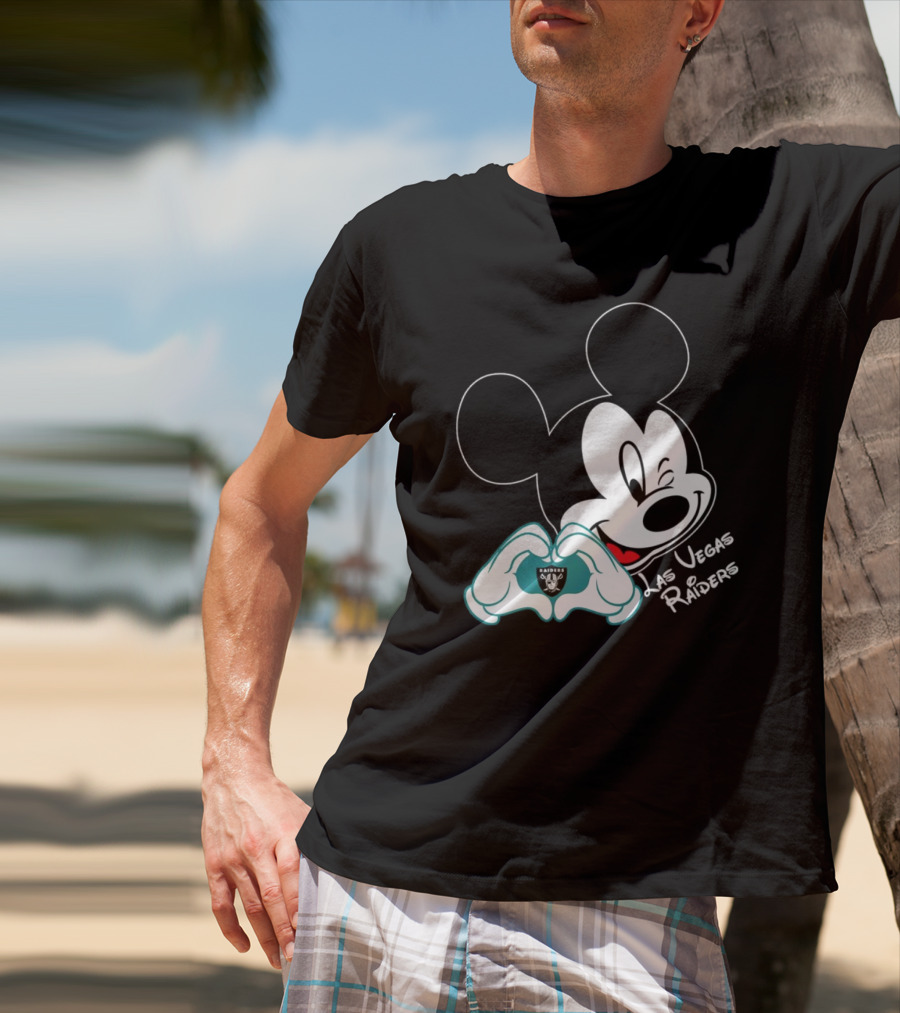 Mickey Mouse Heart Las Vegas Raiders NFL Team T-Shirt