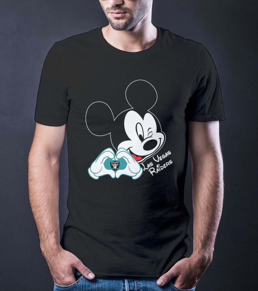 Mickey Mouse Heart Las Vegas Raiders NFL Team T-Shirt