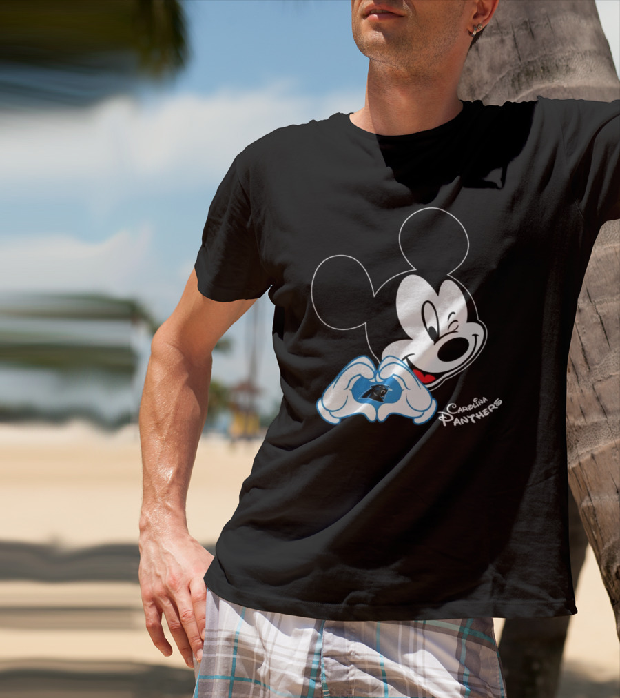 Mickey Carolina Panthers Fan Logo With Heart Gesture T-Shirt