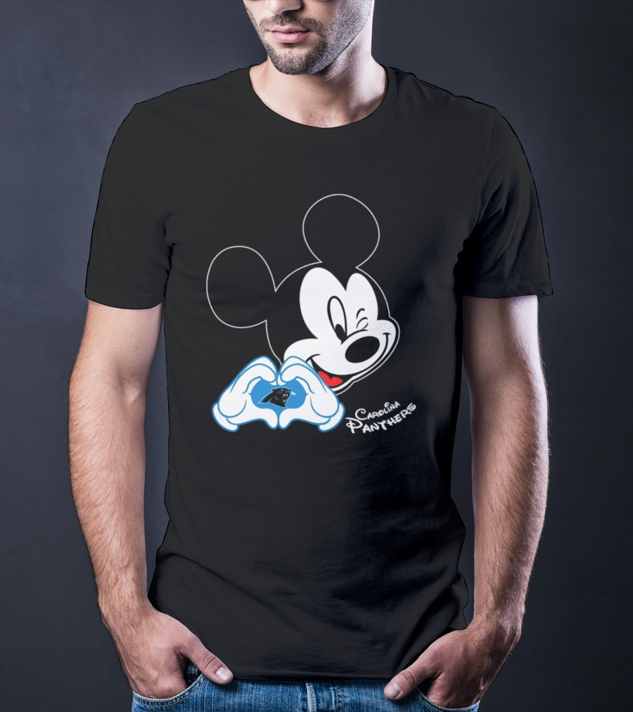 Mickey Carolina Panthers Fan Logo With Heart Gesture T-Shirt
