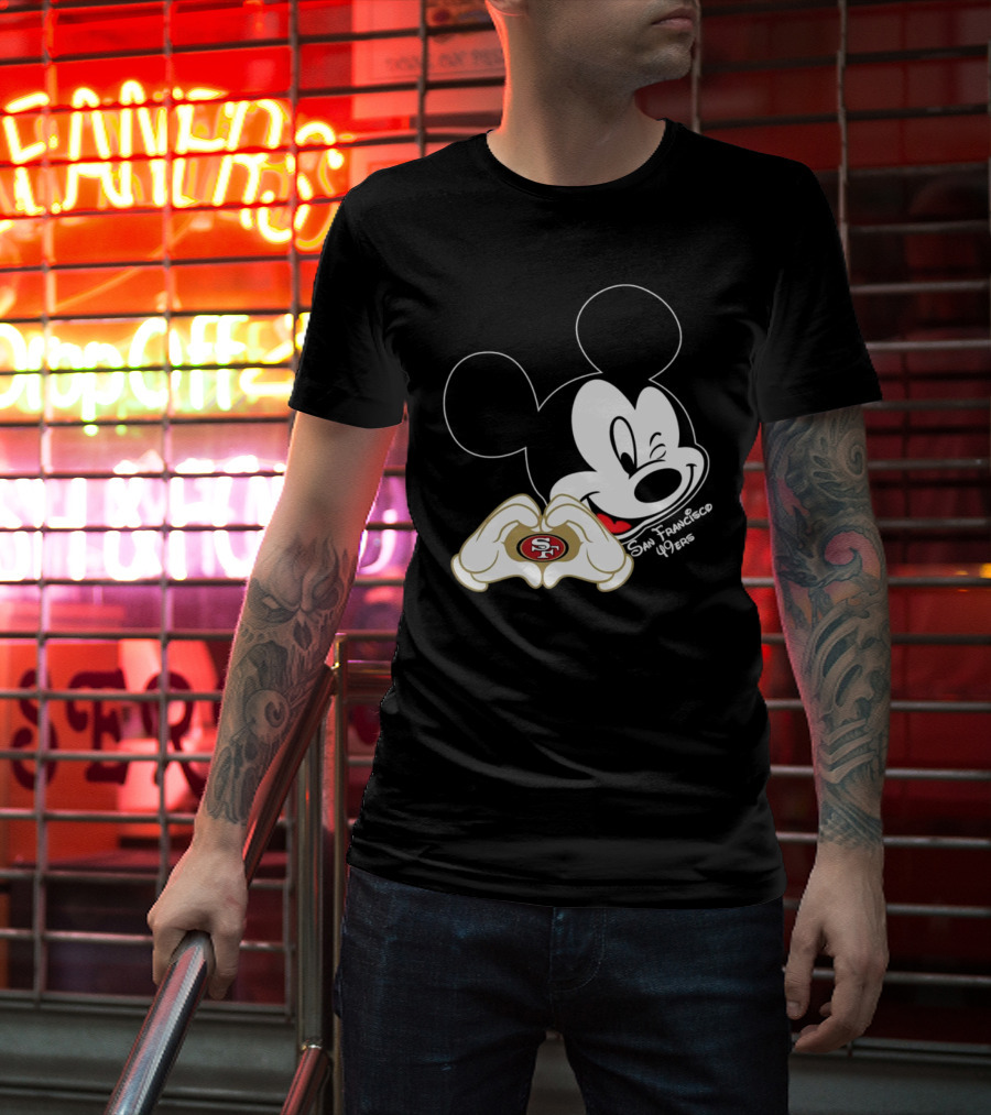 Mickey Mouse Heart Hands With San Francisco 49ers T-Shirt