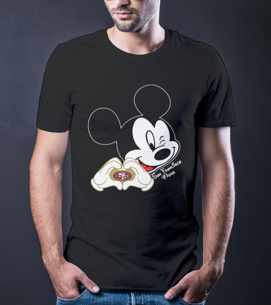 Mickey Mouse Heart Hands With San Francisco 49ers T-Shirt