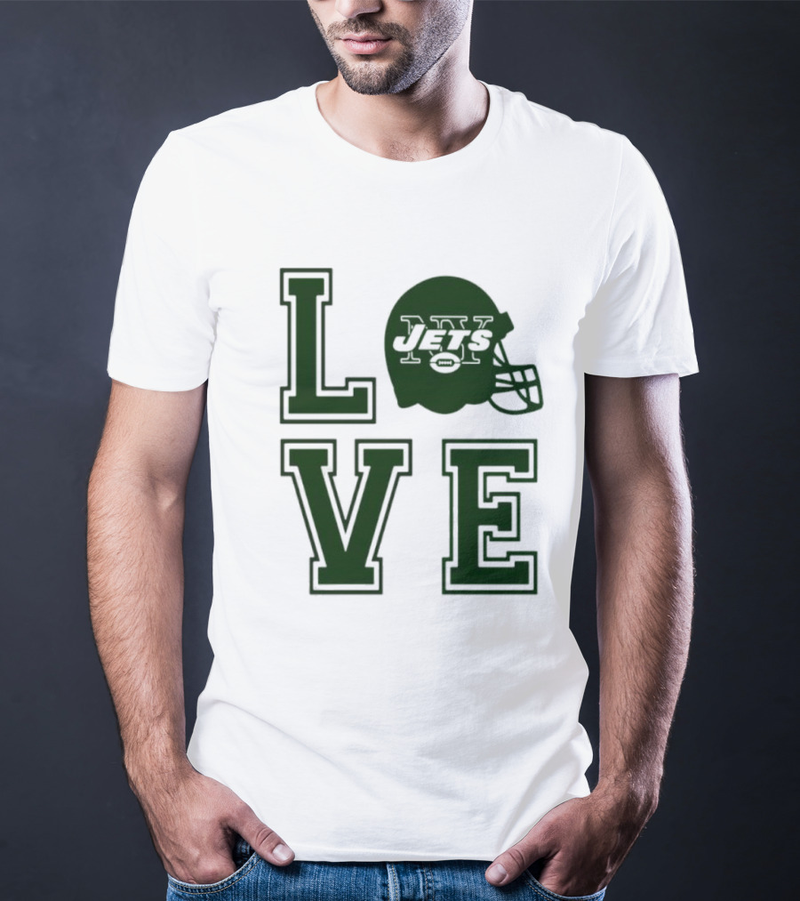 New York Jets Love Helmet Typography T-Shirt