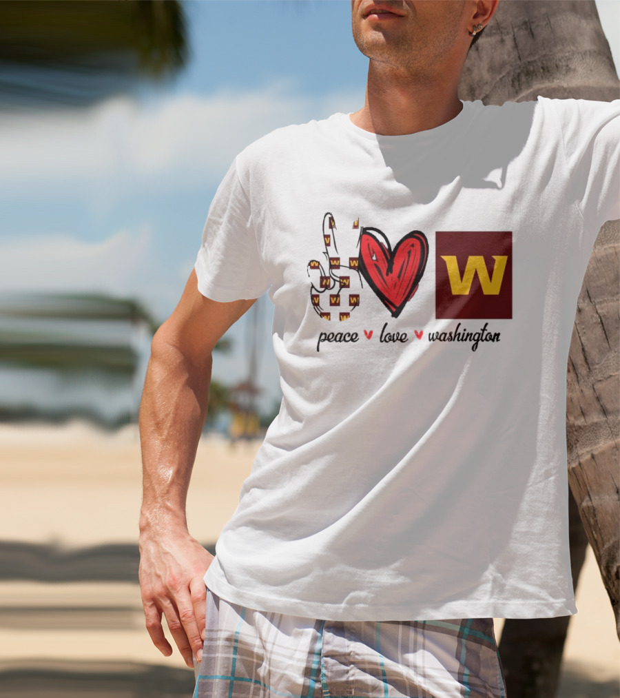 Peace Love Washington Commanders W Logo Football Team T-Shirt
