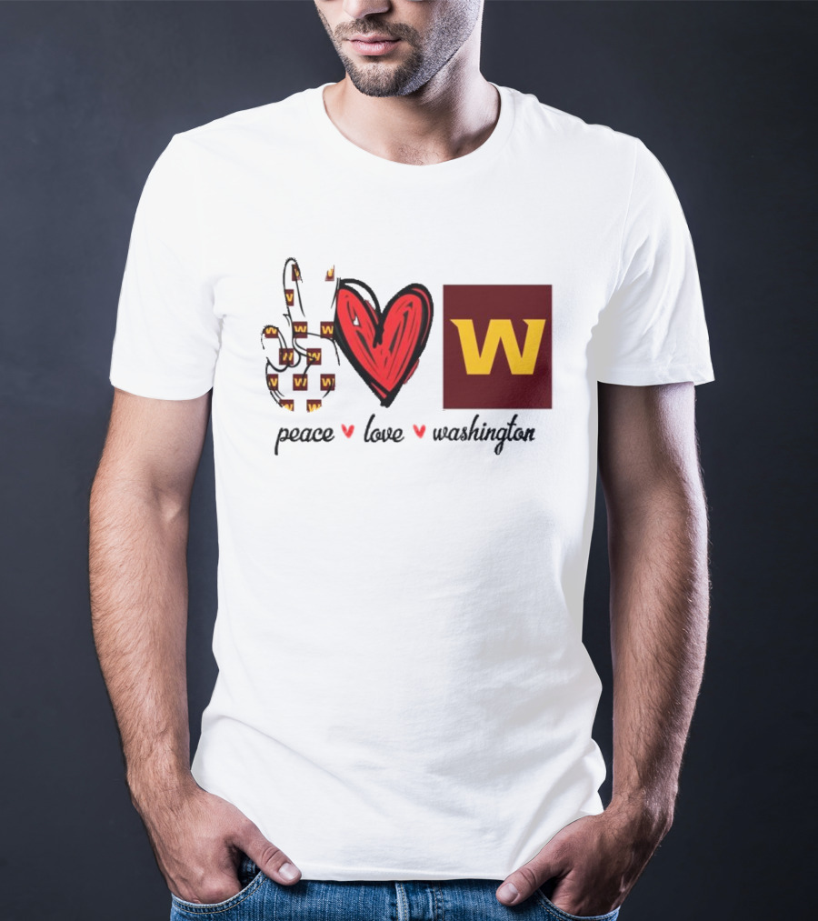 Peace Love Washington Commanders W Logo Football Team T-Shirt