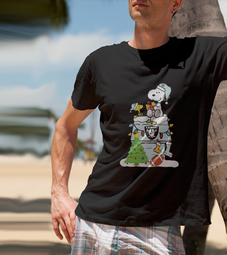 Raiders Snoopy Christmas With Doghouse Lights And Football T-Shirt
