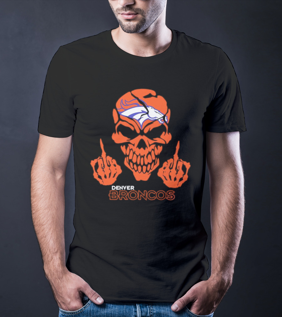 Denver Broncos Skull Middle Finger Iconic T-Shirt
