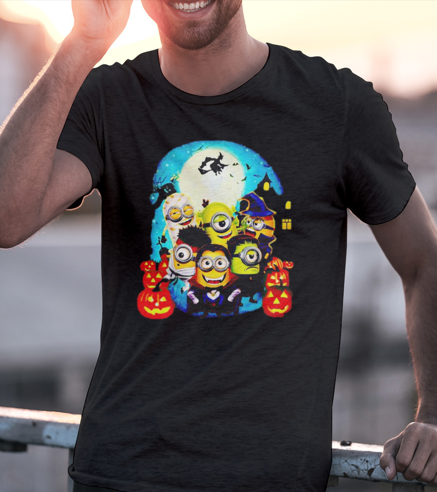 Minion Halloween Trick Or Treat With Spooky Theme And Pumpkins T-Shirt