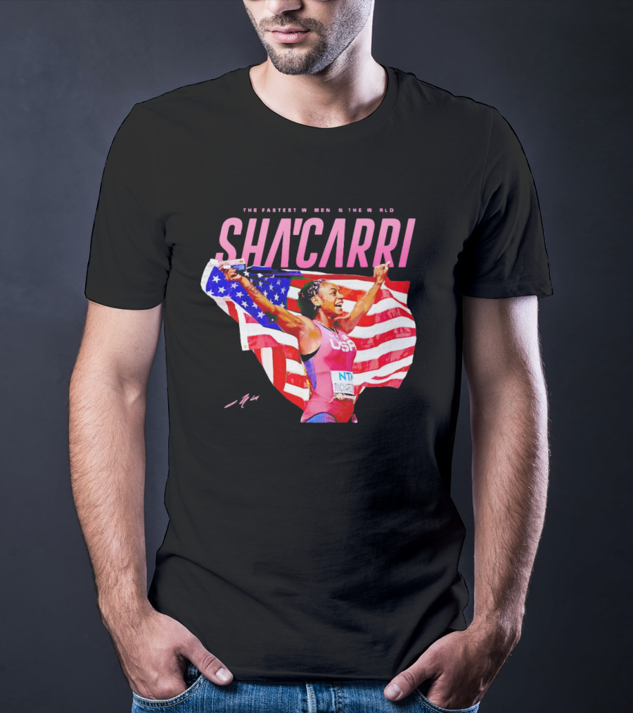 SHA'CARRI The Fastest Women In The World USA Flag T-Shirt