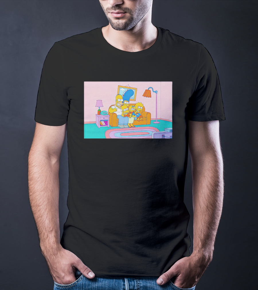 The Simpsons Family Sitting On Couch Retro Style Scene T-Shirt