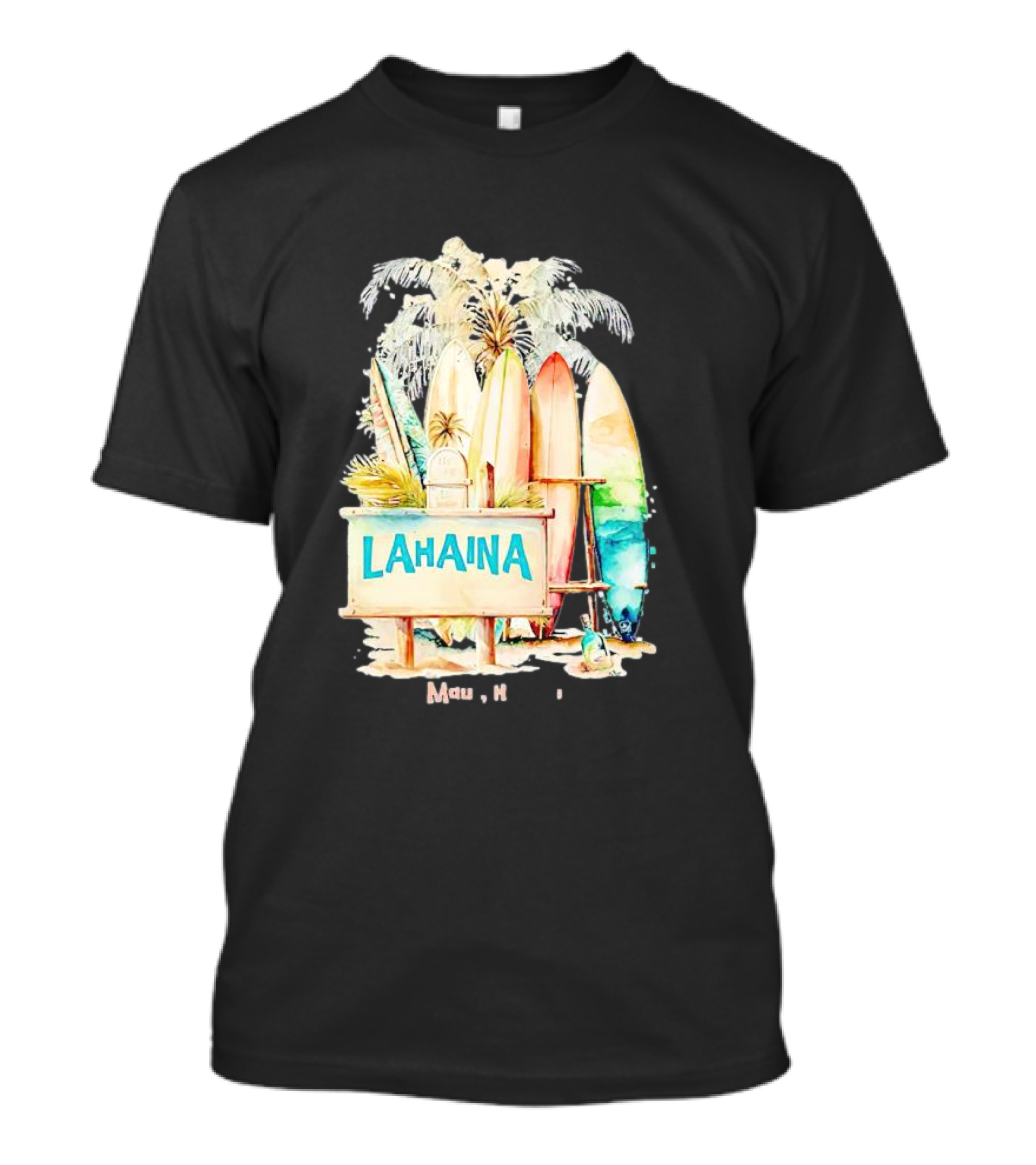 Lahaina Maui Hawaii Surfboard Palm Tree Tropical Vibes Strong T-Shirt