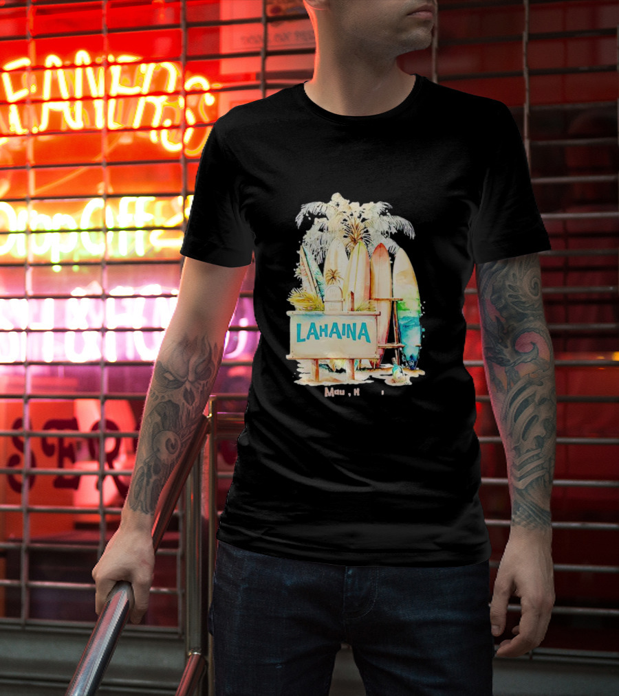 Lahaina Maui Hawaii Surfboard Palm Tree Tropical Vibes Strong T-Shirt