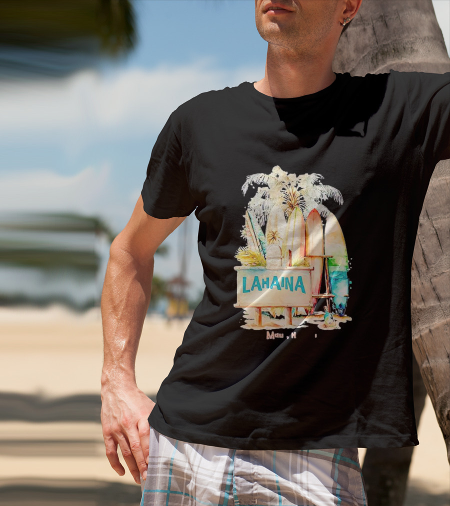 Lahaina Maui Hawaii Surfboard Palm Tree Tropical Vibes Strong T-Shirt
