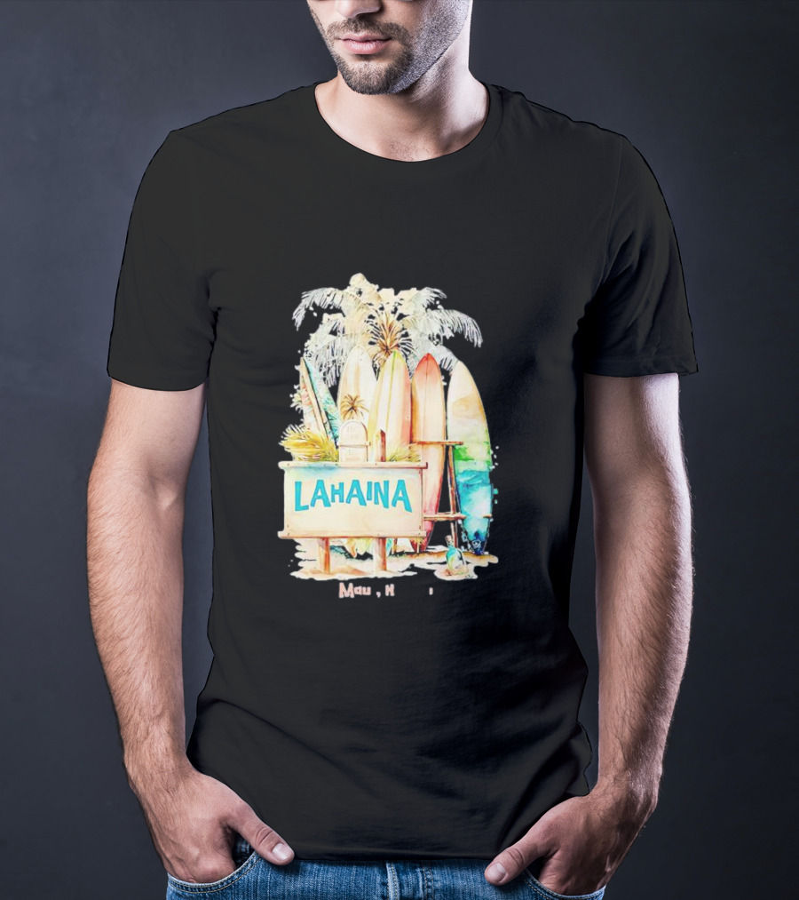 Lahaina Maui Hawaii Surfboard Palm Tree Tropical Vibes Strong T-Shirt