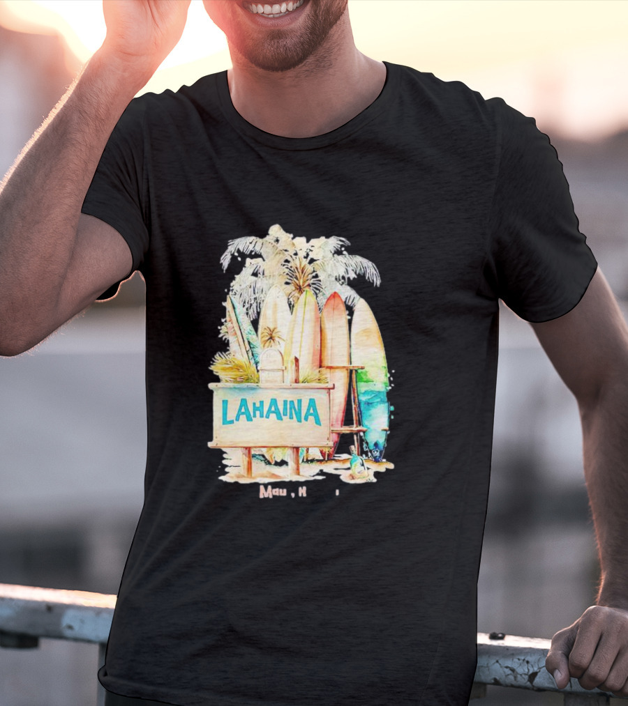 Lahaina Maui Hawaii Surfboard Palm Tree Tropical Vibes Strong T-Shirt