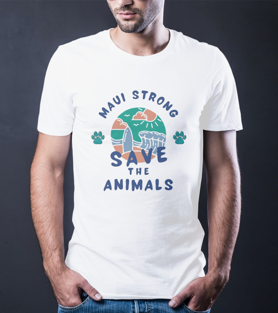 Maui Strong Save The Animals With Ocean And Paw Prints T-Shirt