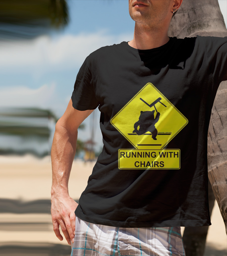 Nafo Fella Running With Chairs Caution Sign T-Shirt