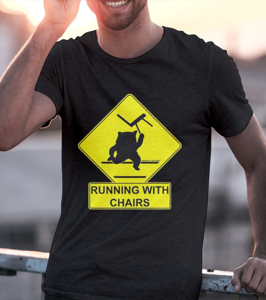 Nafo Fella Running With Chairs Caution Sign T-Shirt