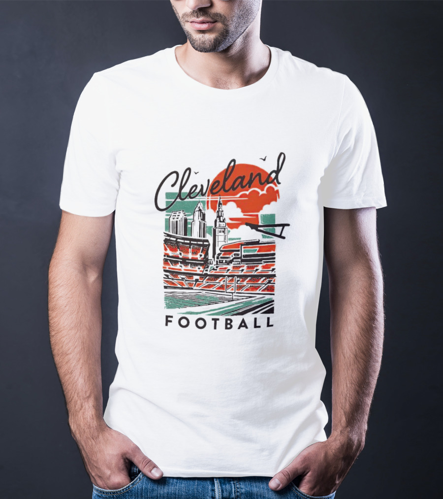 Cleveland Football Stadium Cityscape At Sunset T-Shirt