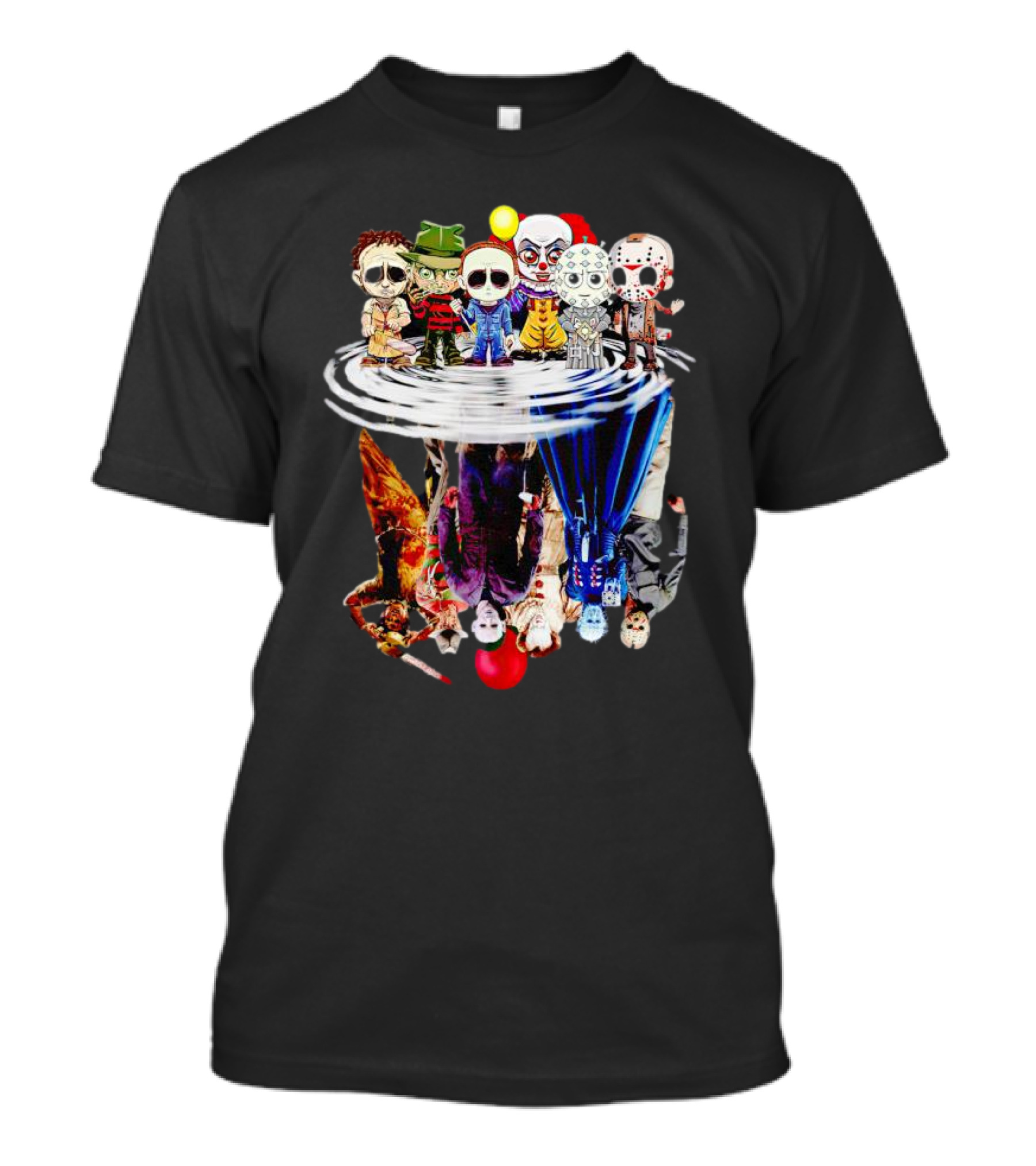 Horror Halloween Chibi Icons Reflecting In Water Mirror T-Shirt