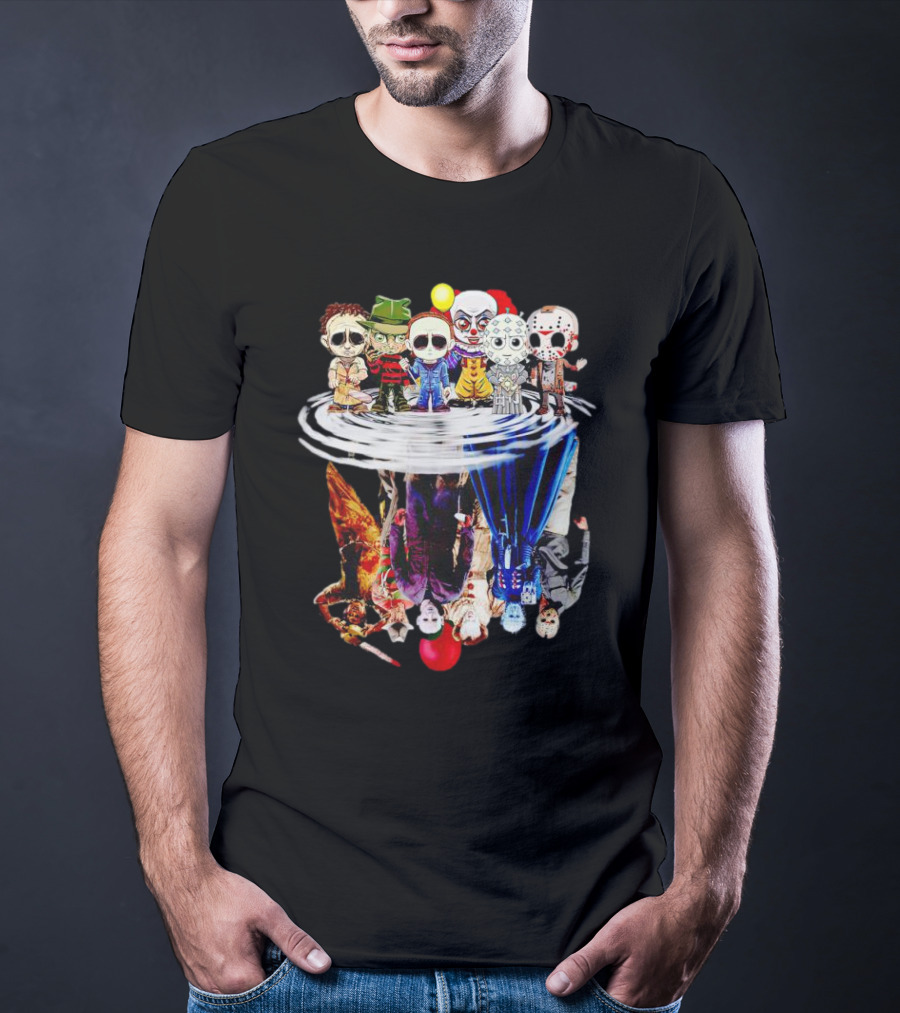Horror Halloween Chibi Icons Reflecting In Water Mirror T-Shirt