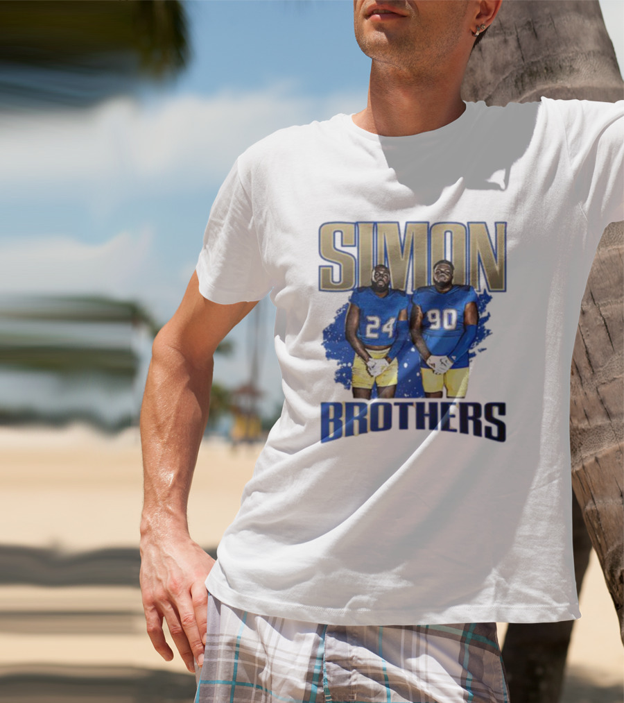 SIMON BROTHERS GAMEDAY 24 90 NFL-INSPIRED FOOTBALL PLAYERS IN BLUE AND GOLD T-Shirt