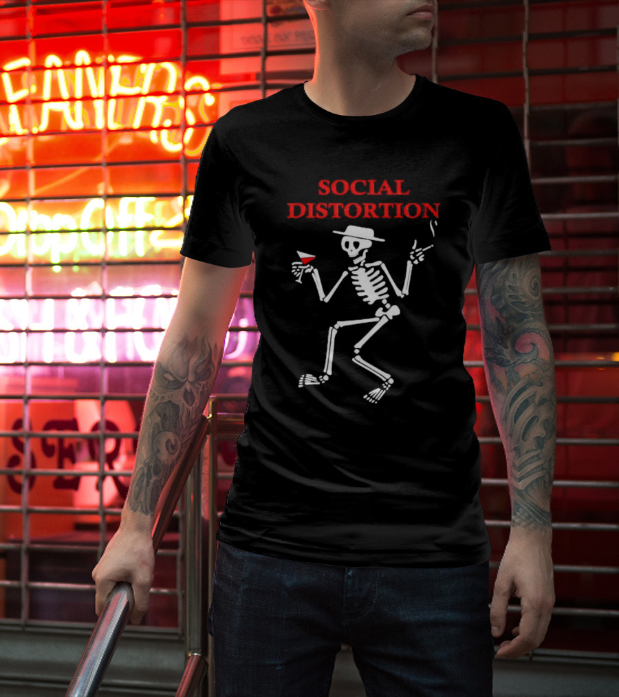 Social Distortion Skeleton With Wine Glass And Cigarette T-Shirt