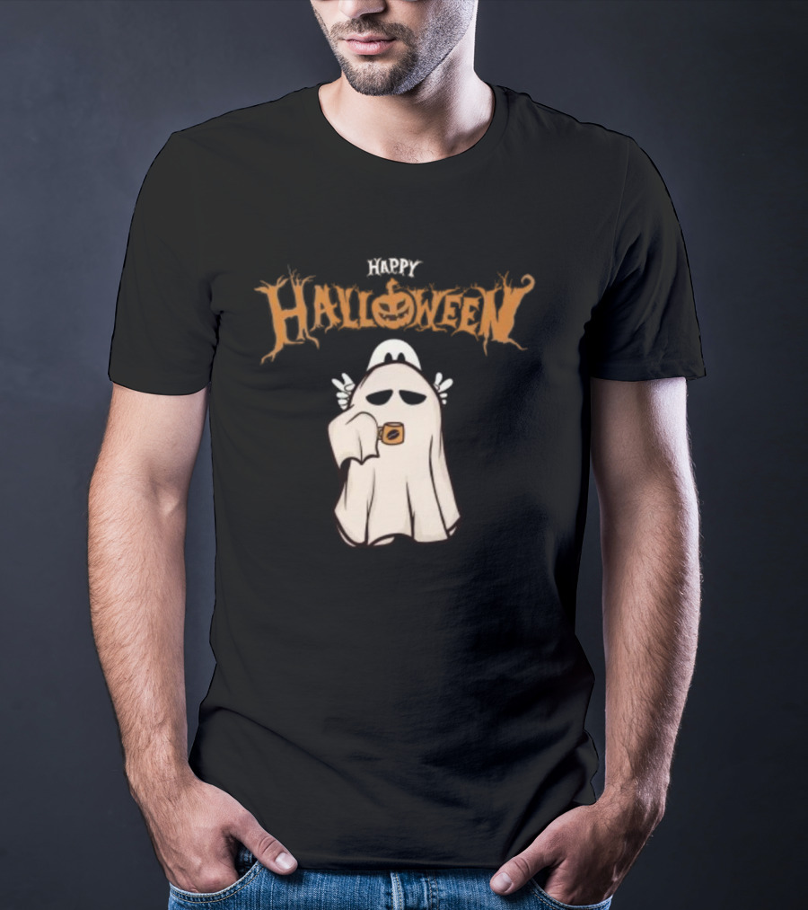 Happy Halloween Ghost Coffee Pumpkin T-Shirt