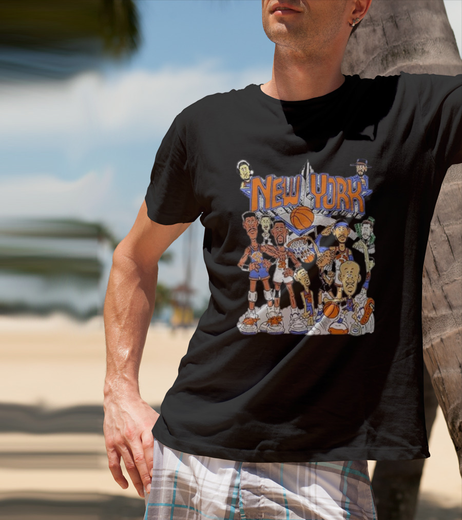 New York Knicks All-Stars Basketball Characters Cartoon T-Shirt
