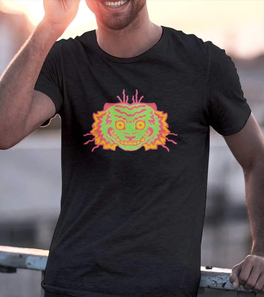 Office Papajoolia Tiger Pipi Film Face Neon Tiger Face T-Shirt