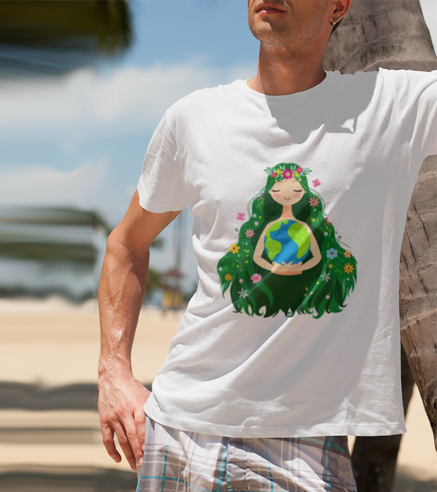 Beautiful Flowing Flower Earth Care Mother Nature Figure T-Shirt