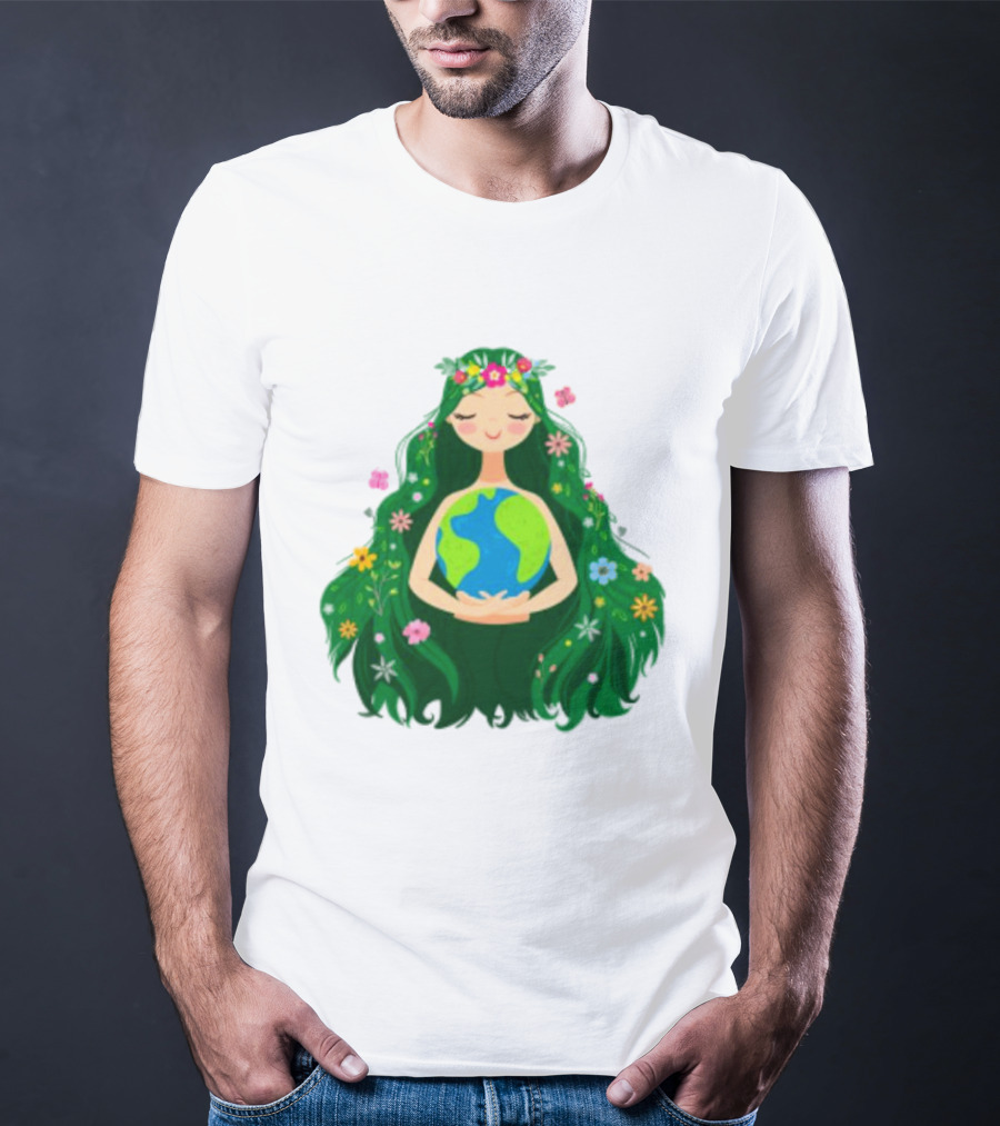 Beautiful Flowing Flower Earth Care Mother Nature Figure T-Shirt