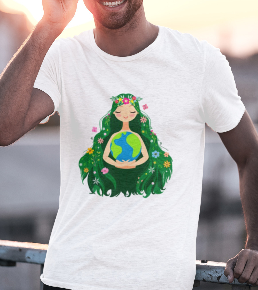 Beautiful Flowing Flower Earth Care Mother Nature Figure T-Shirt
